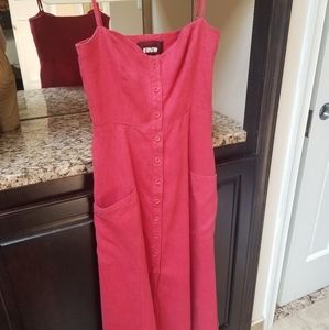 Reformation Red Midi Button Front Pocket Dress 0